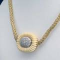 Diamond pave ivory 18k yg necklace fluted carved center with 80 ct tw diamonds on etruscan style woven chain 473 gs 18