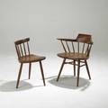 George nakashima captains chair and mira side chair both in cherry captain 28 12 x 24 x 19