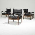 Kristen videl two lounge and one left and right rosewood and leather chairs danish control paper label armchair 30 12 x 28 x 26 12