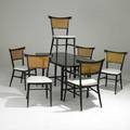 Paul mccobb dining suite with bootshaped black lacquer table with two leaves and six chairs with caned backs perimeter group foil label table 29 14 x 66 x 37 leaves 15