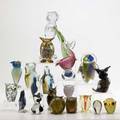 Murano glass bird group twenty pieces include owls penguins and pelican some with original labels tallest 11 12