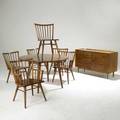 Russel wright conant ball dining suite consisting of two armchairs four sidechairs extension table and credenza all pieces branded table 30 12 x 48 dia