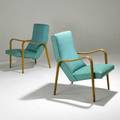 Thonet pair of laminated bentwood armchairs with vinyl upholstery 36 x 25 12 x 30