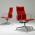 Charles and ray eames herman miller pair of highbacked soft pad armchairs on tilt swivel bases foil label 39 x 23 12 x 23