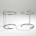 Eileen gray pair of adjustable side tables in chromed steel with plate glass tops 25 x 20 as shown