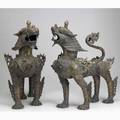 Pair of bronze foo dogs 20th c 23 x 17 x 11 12
