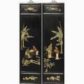 Pair of chinese panels ebonized with hardstone inlay 20th c 14 x 50