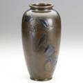 Shakado bronze vase with a song bird on a fruited branch meiji period 11 12