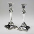 George iii silver candlesticks nathaniel smith  co sheffield 1780 bead and swag ribbons weighted detachable bobeches 11 12