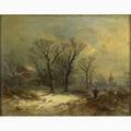 George h durrie american 18201863attrib oil on canvas of a winter scene with figure framed signed 10 x 13