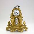 French dore bronze double figural clock porcelain panel 19th c 14 34 x 12 x 5