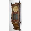 Wall regulator clock walnut case with inlay time and strike ca 1900 jerome  co label 38