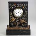 French pietra dura mantle clock marble case bird and vine decoration time and strike movement 19th c 10 x 17 x 6 34