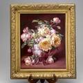 E furlaud limoges attr floral painting on porcelain framed 19th20th c signed 13 14 x 16 38