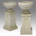 Galloway pair of urns on separate square pedestal bases 20th c signed 38 12 x 19 dia