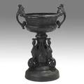 Cast iron garden urn figural swan base 19th20th c 43 x 29 x 22