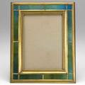 Tiffany studios frame iridescent blue favrile glass border around a dore bronze frame early 20th c marked 8 78 x 11 14