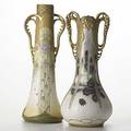 Paul dachsel reissner stellmacher  kessel two twohandled amphora porcelain vases light wear to gold shorter stamped pd both with rstk stamp and amphora 14 and 14 34