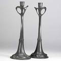 Jp kayser sohn pair of tall art nouveau pewter candlesticks raised kayserzynn 4427 16 12
