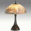 Handel bronze table lamp with reversepainted floral shade shade stamped handel patd no base stamped handel 24 12 x 18