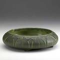 Marie seaman grueby low footed bowl with leaves grueby pottery circular stamp ms 2 12 x 8 34