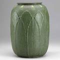 Marie seaman grueby melonshaped vase with buds and leaves provenance doyles new york grueby faience stamp ms 36 12 x 8