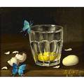 Sondra lipton american 20th c two works of art butterfly egg and glass oil on panel framed signed 3 34 x 4 12 sight spotted quail egg in glass oil on panel framed signed 3 12