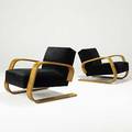 Alvar aalto artek pair of laminated birch and velvet tank lounge chairs c 1950 unmarked 27 12 x 29 12 x 31
