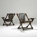 Don shoemaker senal pair of jacaranda and leather lounge chairs with rocking seats c 1960 unmarked 33 14 x 31 x 29