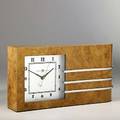 Gilbert rohde herman miller worlds fair clock burlwood veneer and chrome plated steel brass tag 6 34 x 13 14 x 2 12