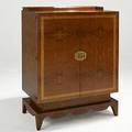 Andrew szoeke attr fine burlwood and bronze cabinet with drawers and shelves numbered on back 20679 48 x 36 x 20 14
