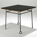 Jean royere laminate and enameled steel table unmarked 30 x 33 14 sq