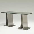 Raphael polished stainless steel console table with plate glass top unmarked 30 14 x 63 x 25 12