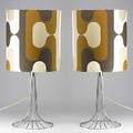 Style of verner panton pair of chromed steel table lamps with original cloth shades unmarked 36 x 17 dia