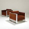 Milo baughman attr pair of chromed steel club chairs unmarked 25 12 x 33 x 34