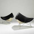 George nelson herman miller pair of vinyl and enameled steel coconut chairs on chromed steel legs c 1950 each with circular metal tag 32 x 41 12 x 32