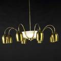 Stilnovo brass and enameled steel chandelier with pierced shades unmarked 49 12 x 43