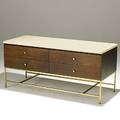 Paul mccobb calvin walnut brass and travertine dresser metal tag 22 14 x 48 14 x 19