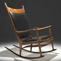 Sam maloof fine walnut and ebony rocking chair black leather upholstery c 1970 carved signature 44 12 x 28 x 43 12