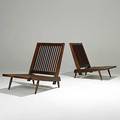 George nakashima pair of walnut cushion chairs unmarked 30 x 23 x 33