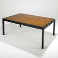 Edward wormley dunbar walnut and lacquered mahogany dining table two 24 leaves and center leg brass dunbar tag closed 29 34 x 66 14 x 44 12