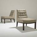 Edward wormley dunbar pair of lounge chairs darkstained wood bases brass dunbar tag 32 x 23 x 32