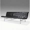 Katavolos littel  kelley laverne large leather and chromed steel armless sofa c 1950 provenance yamasaki architectural offices yamasaki inventory tags 28 12 x 102 x 27
