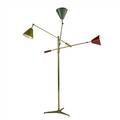 Arredoluce threearm floor lamp no 12128 with enameled metal shades c 1950 cap stamped with arredoluce logo post 66