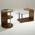 Art deco two walnut and glass occasional tables unmarked 26 x 17 dia and 22 x 29 x 14 34