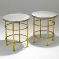Warren mcarthur two anodized aluminum tables with laminate tops inlaid with aluminum banding unmarked 21 12 x 18 dia