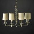 Style of tommi parzinger fine nickelplated brass and glass chandelier with paper shades unmarked 17 14 x 22 12