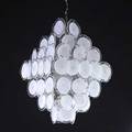 Vistosi stepped chandelier with white and clear blown glass discs on chrome plated steel frame unmarked approx 35 x 34
