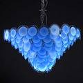 Vistosi cascading chandelier with blue and clear blown glass discs on chrome plated steel frame unmarked approx 25 x 44