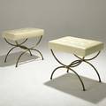 Jacques adnet pair of bronze and leather campaign benches unmarked 23 x 25 12 x 18